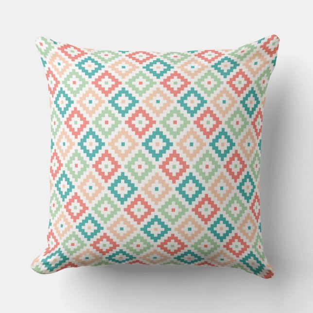 Coussin Conception géométrique en corail et sarcelle (Recto)