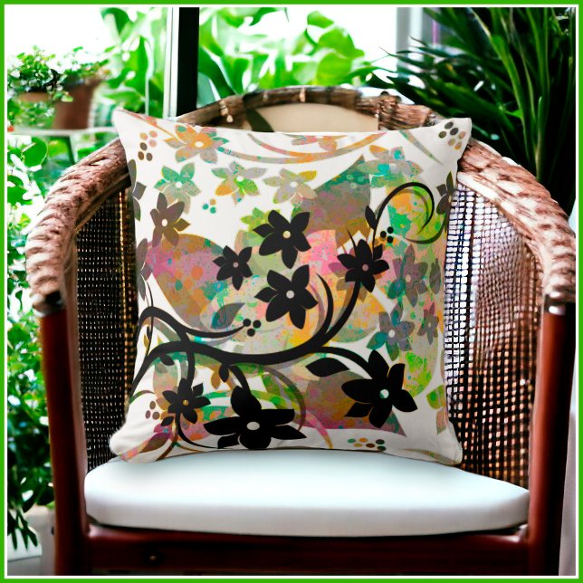 Coussin Conception graphique botanique multicolore [Fleur  (Choose from 8 Different Color Patterns)