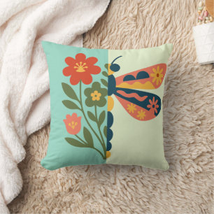 Coussin Conception graphique de fleurs et de papillons col