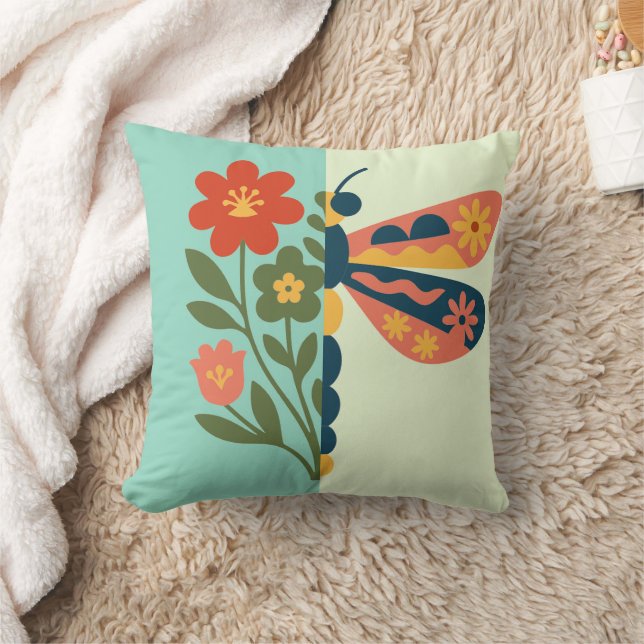 Coussin Conception graphique de fleurs et de papillons col (Couverture)
