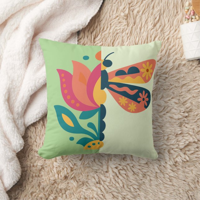 Coussin Conception graphique d'insecte et de fleur ludique (Couverture)