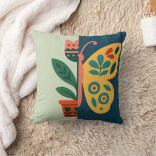 Coussin Conception graphique divisée florale et papillon c