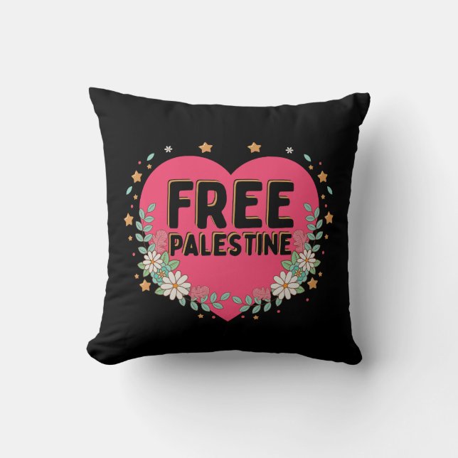 Coussin conception graphique du coeur rose de la Palestine (Recto)