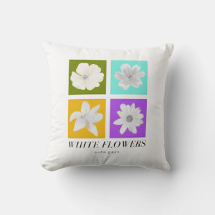 Coussin Conception graphique Pop Art de fleurs blanches mi