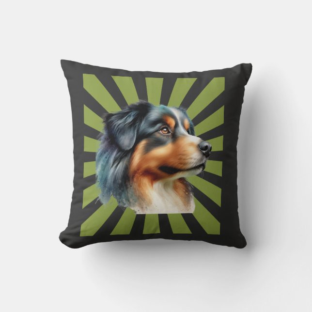Coussin Conception graphique rétro Border Collie Sunburst (Recto)