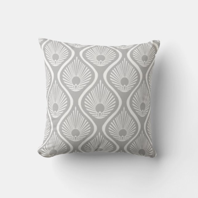 Coussin Conception gris-clair d'art déco de paon (Recto)