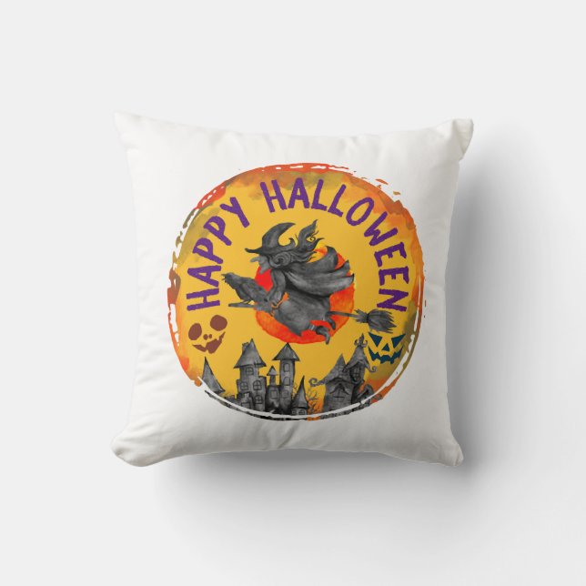 Coussin Conception Halloween Joyeux Halloween Sorcière (Recto)