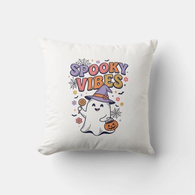 Coussin Conception Halloween Rétro Fantôme Mignon Vibes So (Recto)