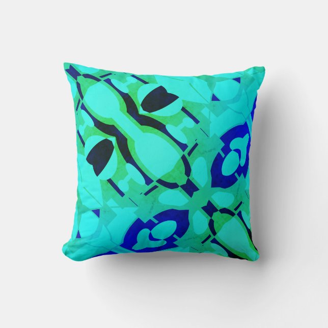 Coussin Conception inclinée méditerranéenne bleu vert ment (Recto)