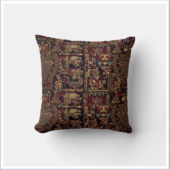 Coussin Conception inspirée d'Aztec rouge noir et or (Créateur téléchargé)