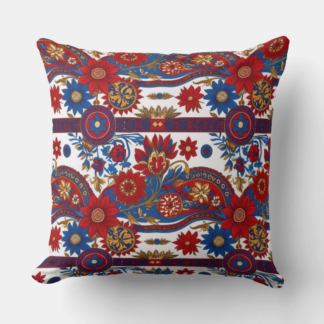 Coussin Conception inspirée de la carpette serbe de Pirot  (Recto)