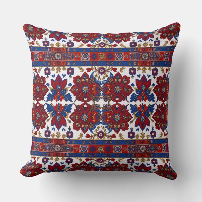 Coussin Conception inspirée par le tapis serbe de Pirot (Recto)