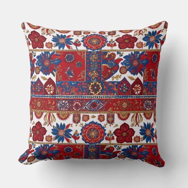 Coussin Conception inspirée par le tapis serbe de Pirot 3 (Recto)