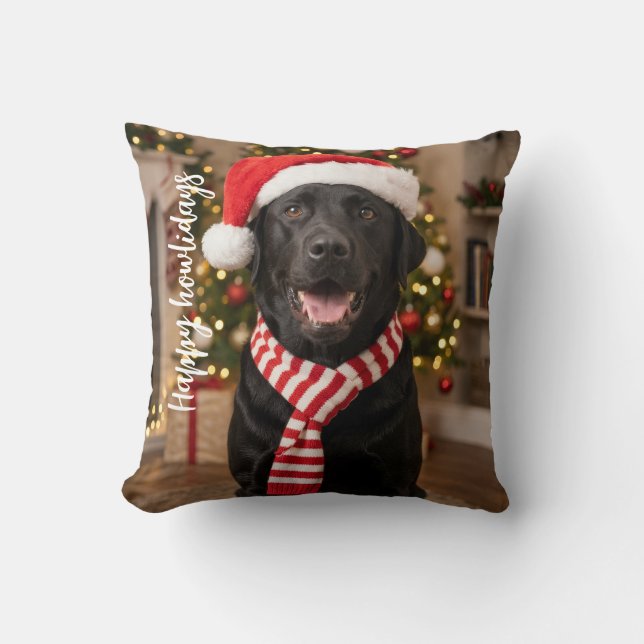 Coussin Conception Joyeux Howlidays Labrador Noir Conforta (Recto)