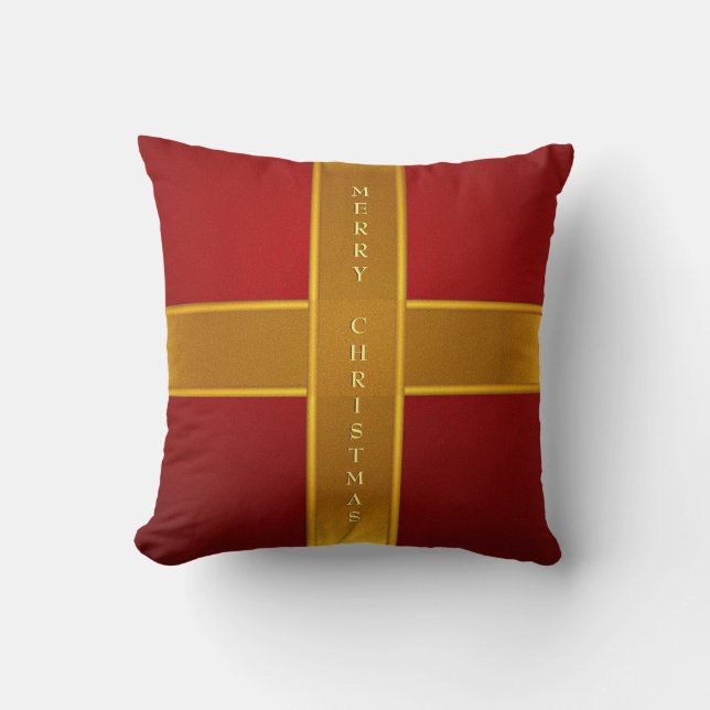Coussin Conception joyeux Noël emballé rouge et or (Recto)