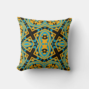 Coussin Conception Kaléidoscope, Bleu Clair, Or, Noir