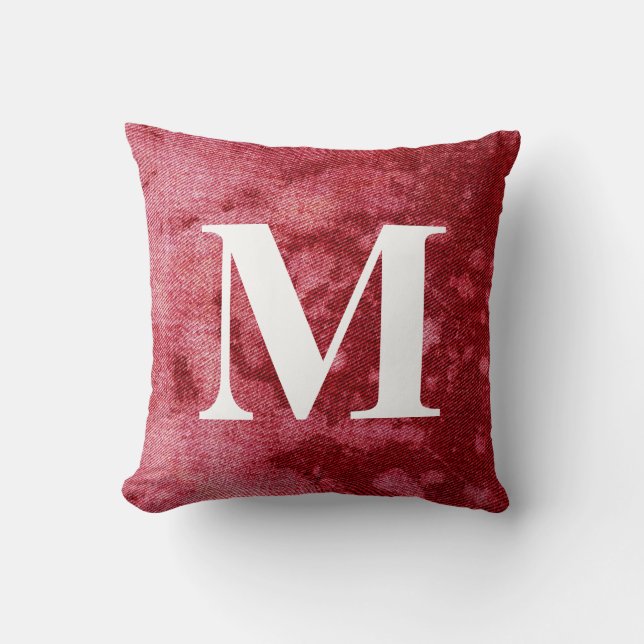 Coussin Conception lavée #10 de denim avec le monogramme (Recto)
