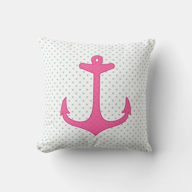 Coussin Conception nautique rose Girly de point de polka (Recto)