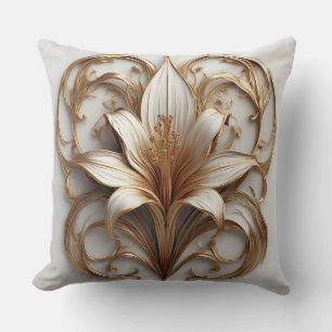Coussin Conception Ornementale Élégante Fleur de Lys Dorée