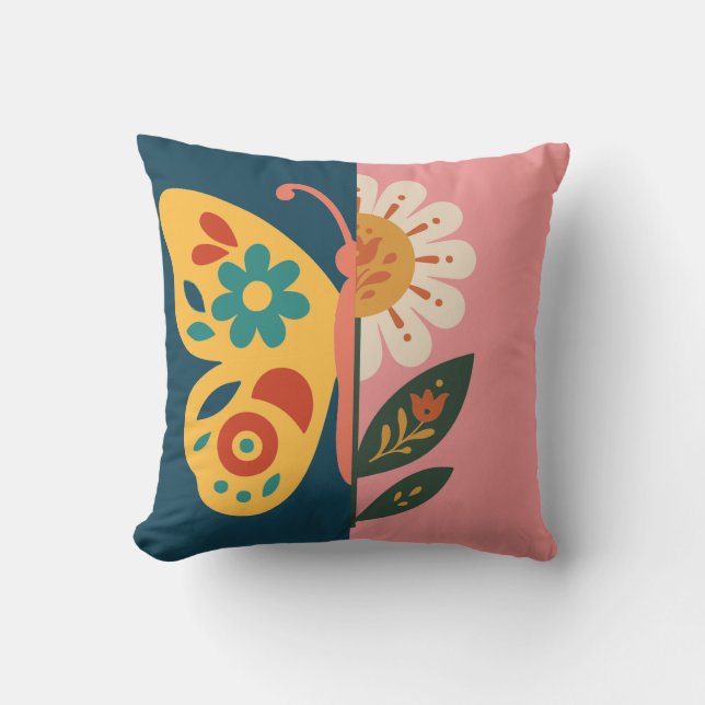 Coussin Conception papillon et fleur colorés (Recto)