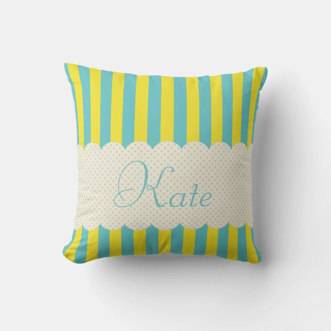 Coussin Conception personnalisée des Pois Blue Yellow Stri (Recto)