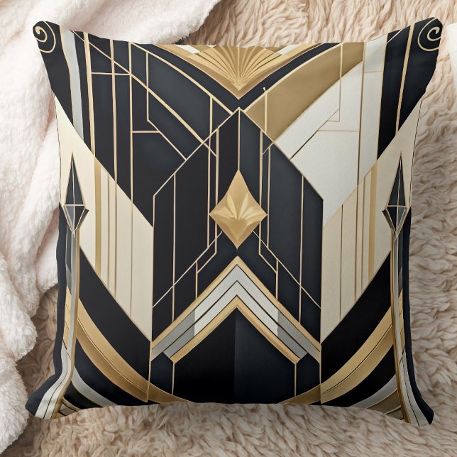 Coussin Conception tri géométrique noir or ancien Art Déco (Créateur téléchargé)
