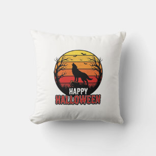 Coussin Conception vectorielle vintage loup hurlant joyeux