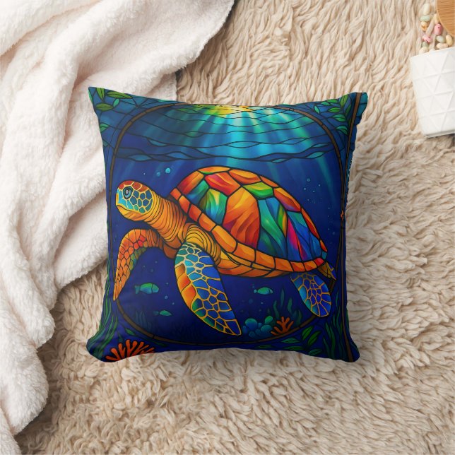 Coussin Conception vibrante de tortue marine en verre colo (Couverture)