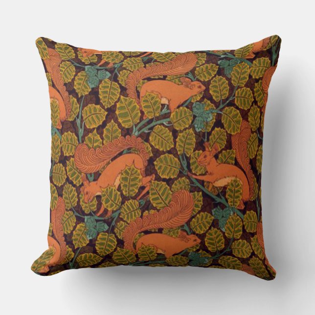 Coussin Conception vintage d'écureuil et de feuille d'art (Recto)