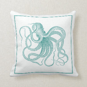 Coussin Conception Vintage octopus bleu-vert marine