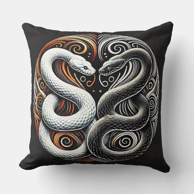 Coussin Conception Yin Yang avec deux serpents (Recto)