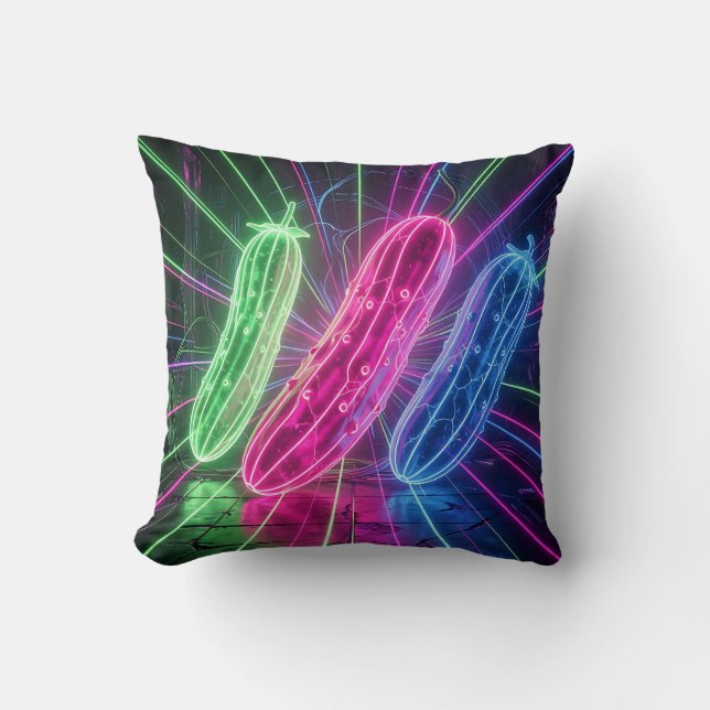Coussin Concombres Néon Cyberpunk Lumineux (Recto)