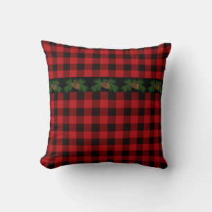 Coussin cône de pin plaid rétro roux noir