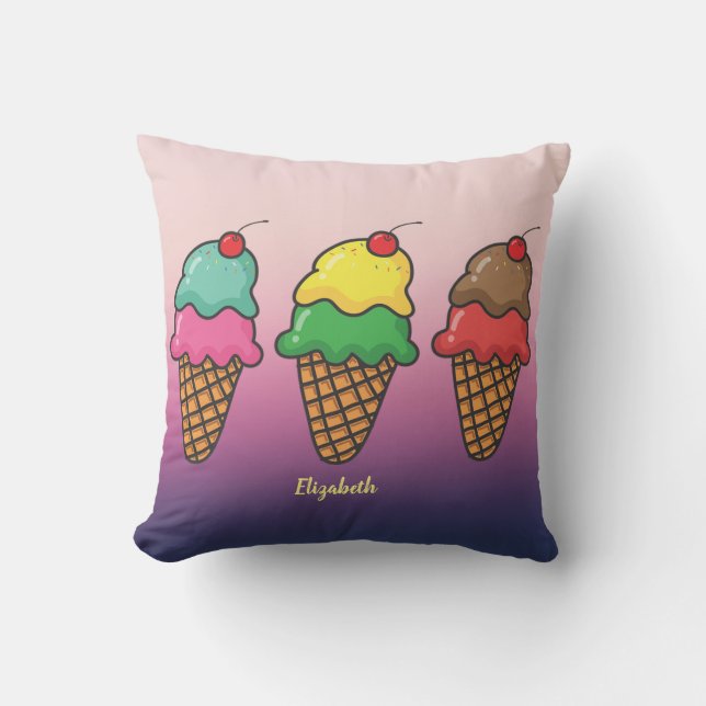 Coussin Cônes de glace colorés girly - Personnalisés (Recto)