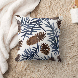 Coussin Cônes de pin & Branches Peinture d'hiver à l'aqu