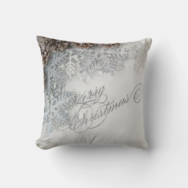 Coussin Cônes de pin, flocons de neige Joyeux Noël (Recto)