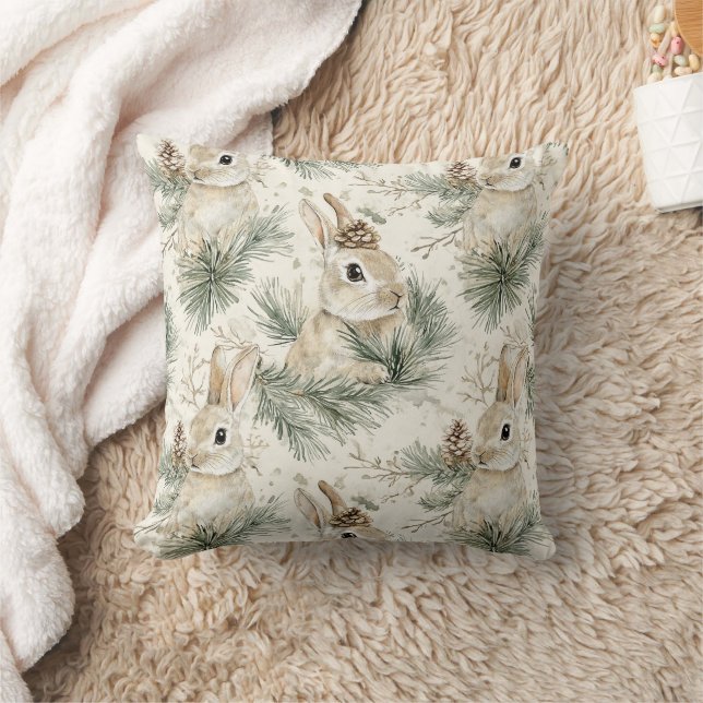 Coussin Cônes de pin verts Lapins de Pâques Noël (Couverture)
