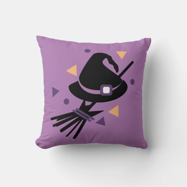 Coussin Confetti de balai de sorcière d'Halloween mignon (Recto)