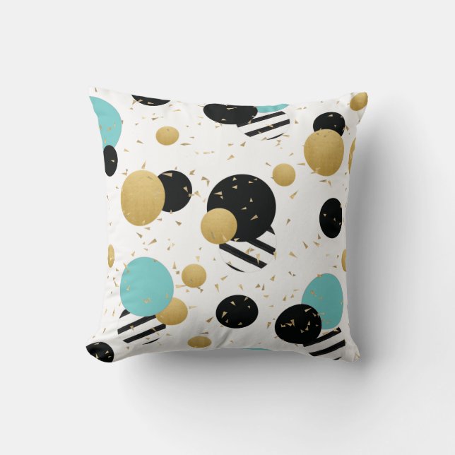 Coussin Confetti Dot Party Noir Turquoise et Or (Recto)