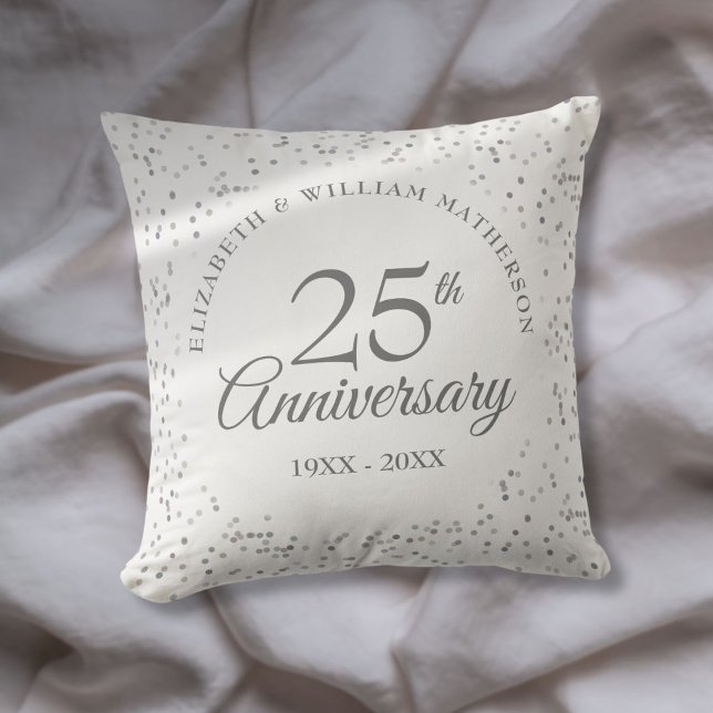 Coussin Confetti moderne 25e anniversaire Mariage en argen (Modern 25th Wedding Anniversary Silver Confetti Throw Pillow)