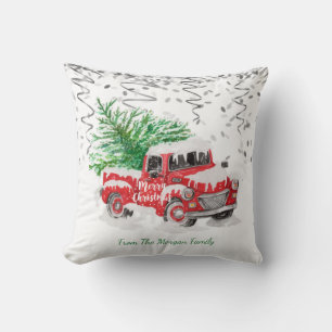 Coussin Confettis argent, sapin de Noël camion rouge ennei