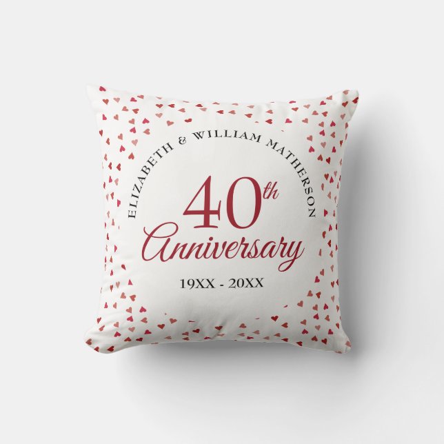 Coussin Confettis de cœurs rubis pour le 40e anniversaire (Recto)