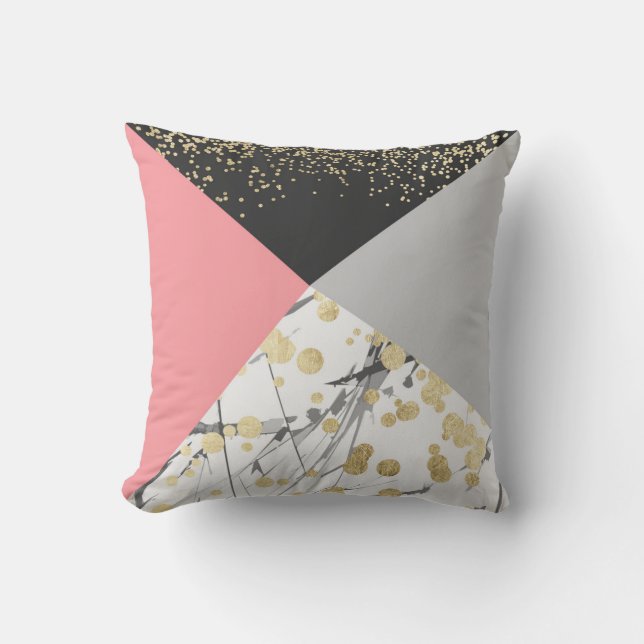 Coussin Confettis de corail géométriques élégants d'or de (Recto)