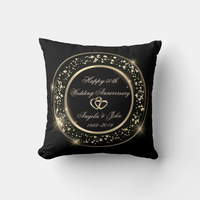 Coussin Confettis Dorés, Cœur 50e Anniversaire de Mariage (Recto)
