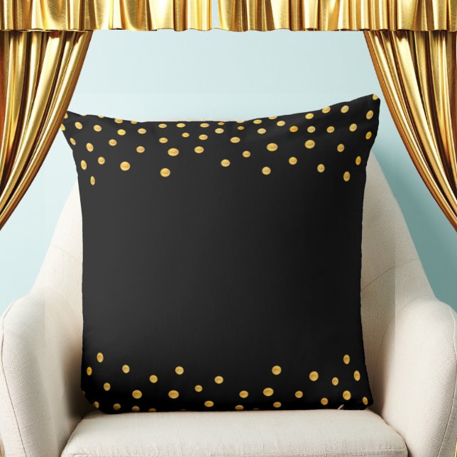 Coussin Confettis dorés élégants sur fond noir (Créateur téléchargé)