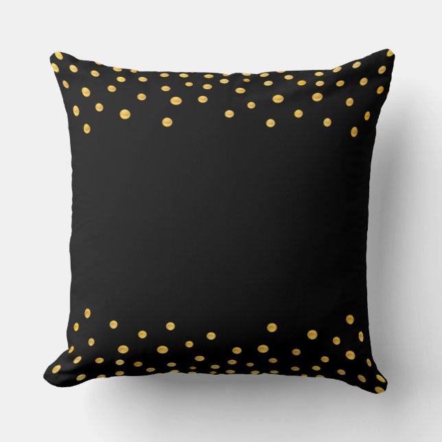 Coussin Confettis dorés élégants sur fond noir (Recto)