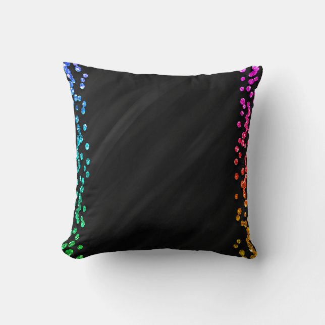 Coussin Confettis en forme de points arc-en-ciel noir (Recto)