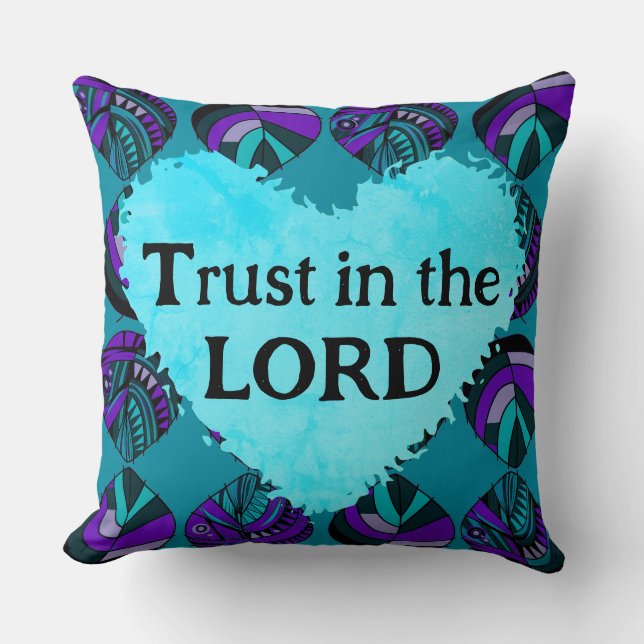 Coussin Confiance Dans Le Seigneur Poisson Feuilles Purple (Recto)