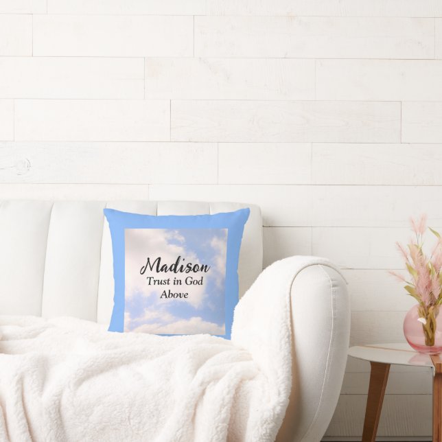 Coussin Confiance en Dieu Ciel bleu Nom personnalisé Inspi (Canapé)