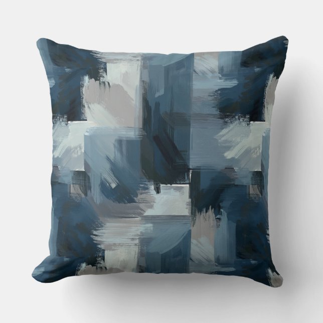 Coussin Confort Contemporain : Abstrait Gris et Bleu  (Recto)